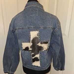 Cowhide Studded Cross Denim Jacket